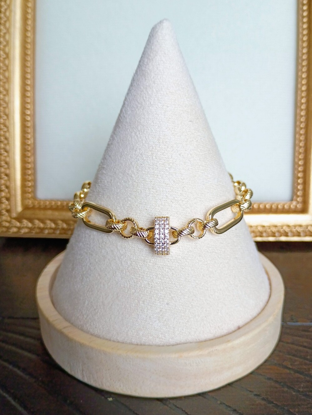 New Gold Plated Chain Link Bracelet with Pavé Accent 🚨
